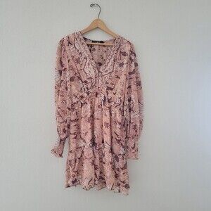 O.P.T Lurex Pink Floral Mini Dress Boho Lined Size Medium